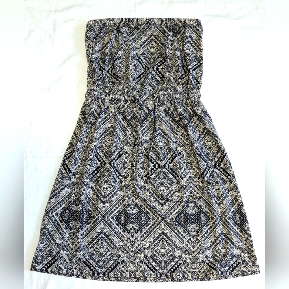 Mossimo Strapless Mini Dress or Cover-up Tribal Aztec Drawstring Black SMALL